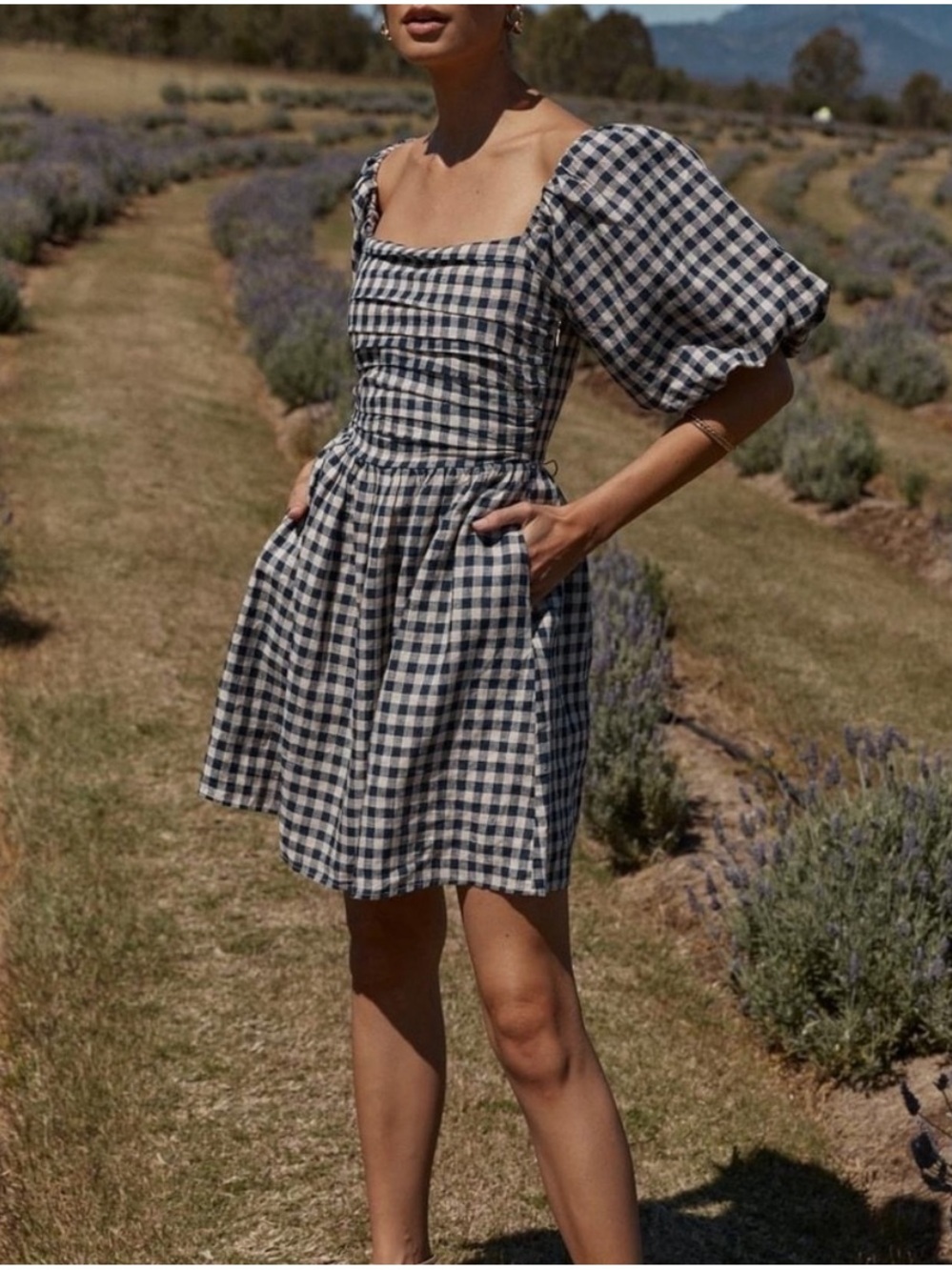 DISSH | Arlo Mini Dress Puff Sleeve Gingham Check